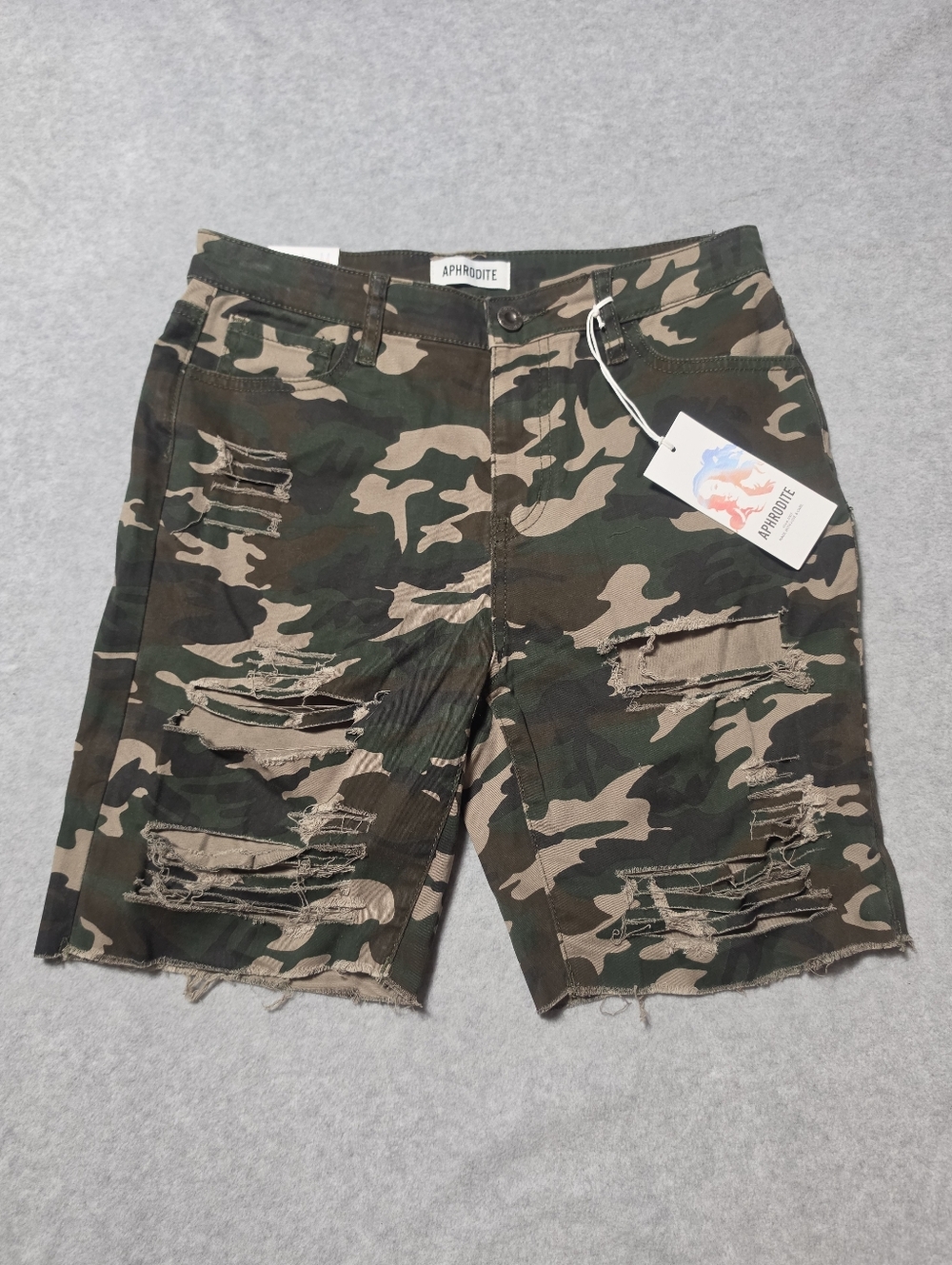 Distressed Camo Shorts Distressed Frayed Raw Hem M